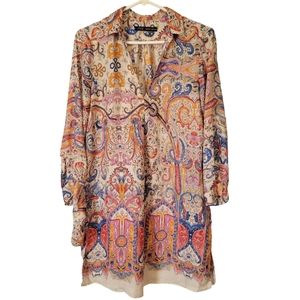Zara Basic Paisley Split Hem Tunic Top, Size Medium